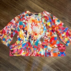 Weavz Geometric Abstract Print Blouse Top Size 1X Colorful Sheer